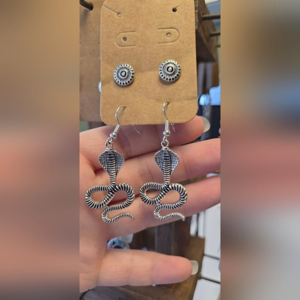 Silver Tone Snake Earrings